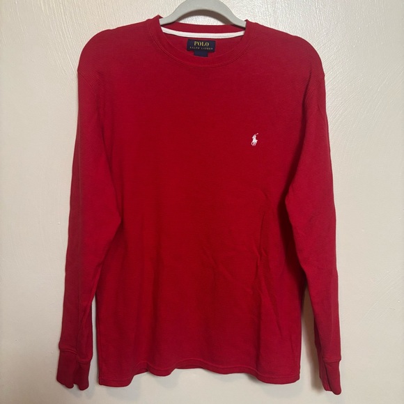 POLO Ralph Lauren Mens Thermal Waffle Knit Pullover Long Sleeve Shirt Red Medium - Picture 1 of 5